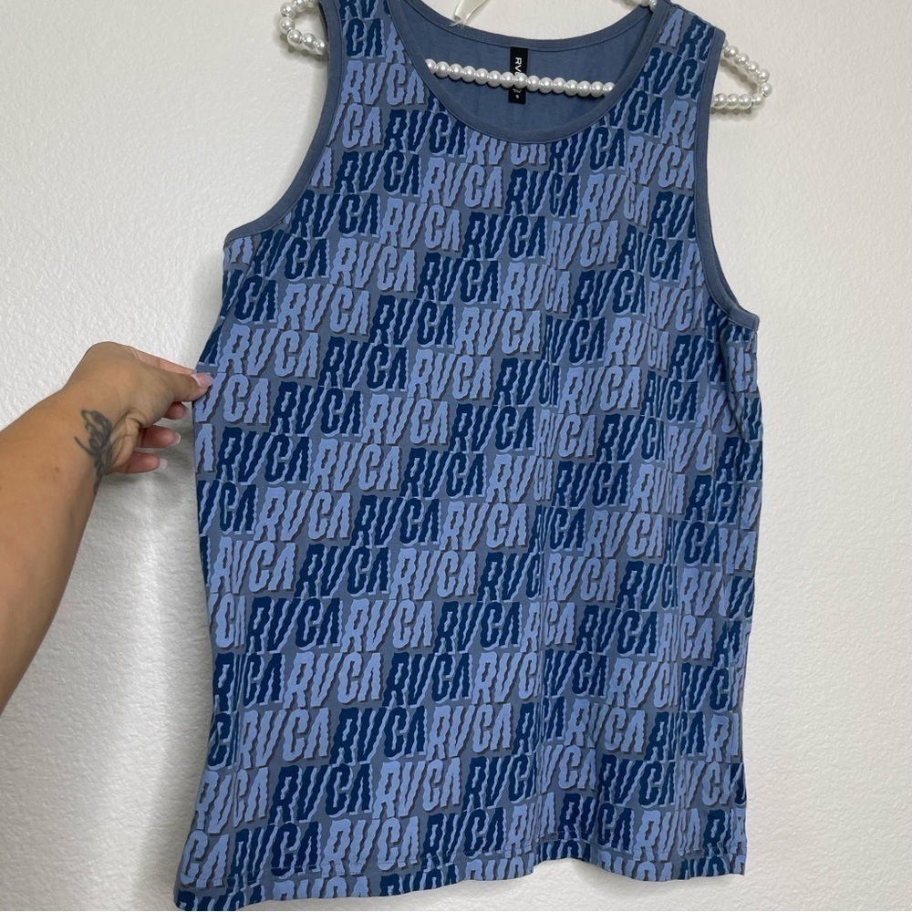 RVCA Blue Logo Graphic Print Sleeveless Cotton Tank Shirt Size Small